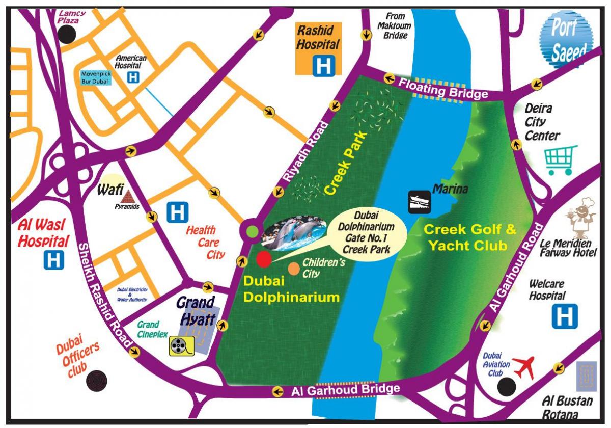 عرض الدلافين في دبي خريطة الموقع