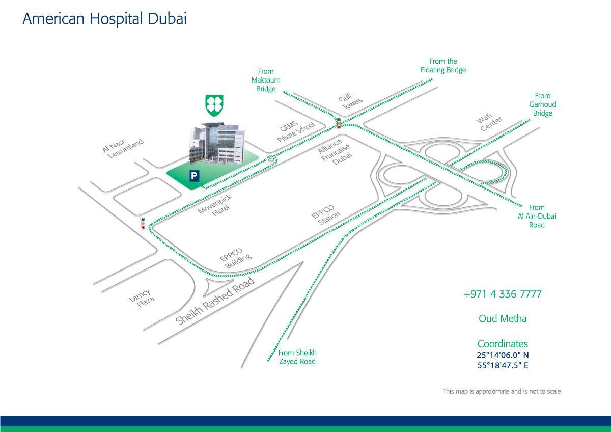خريطة المستشفى الأمريكي دبي